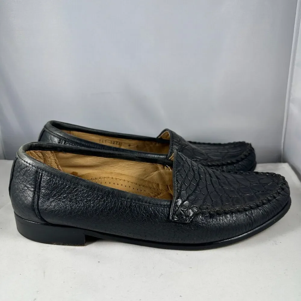 Zelli Mens Size 8M Loafers Shoes Black Genuine Crocodile Italy Hand Crafted